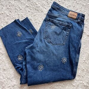 Hollister Women's Blue Jeans with White Floral Design